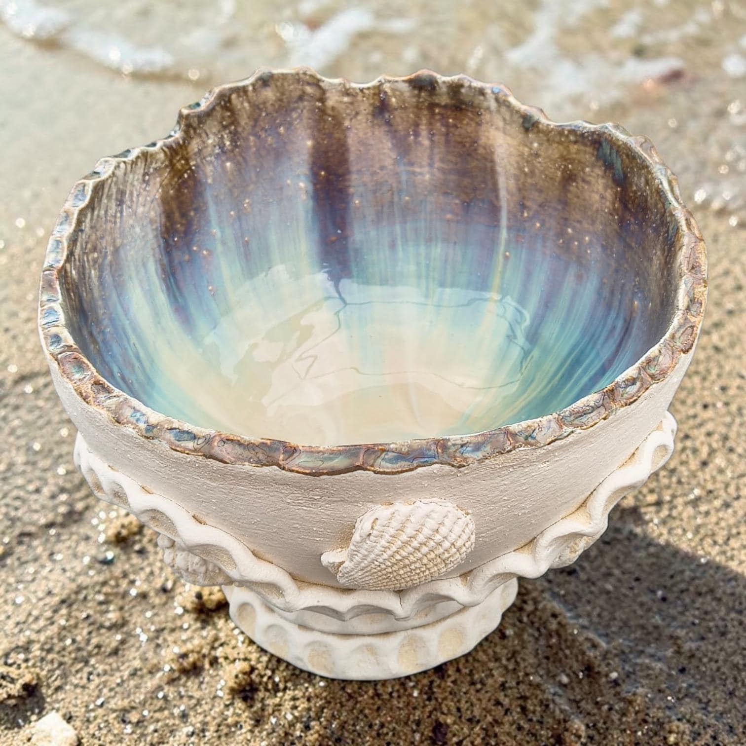 Coastal Pedestal Bowl, handmade ceramic