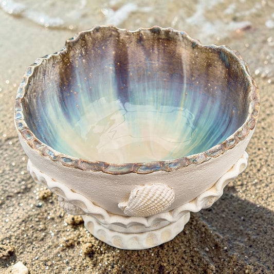 Coastal Pedestal Bowl, handmade ceramic